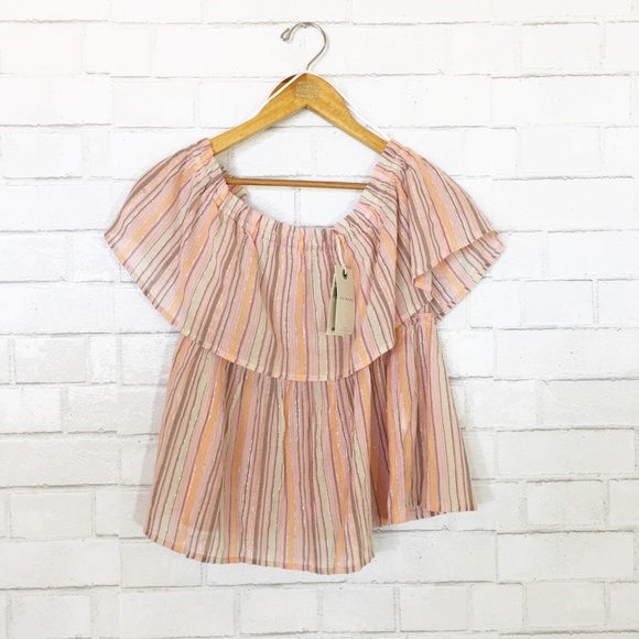 Lucky Brand Tops - Brand New Lucky Brand Summer Peach Pink Off Shoulder Stripes Shine Top